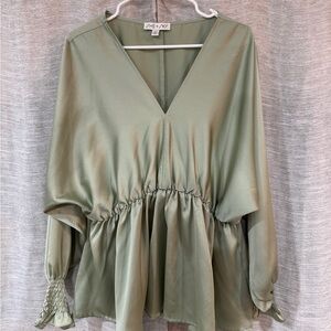 She + Sky Sage Green Gathered Blouse